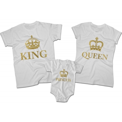 Zestaw koszulek dla rodziców i córki King Queen Princess
